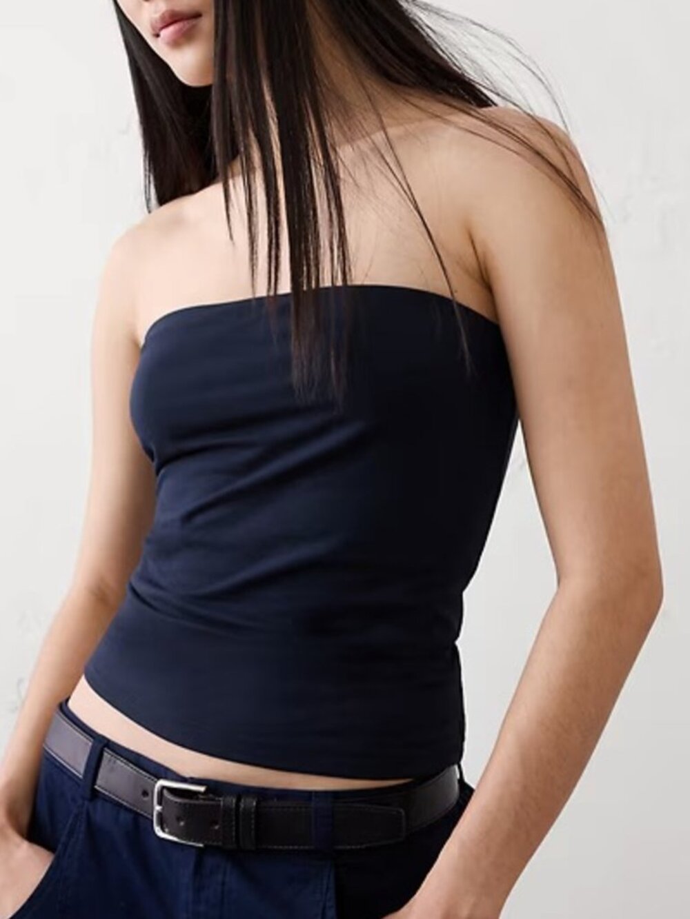 NWT! Banana Republic Navy Blue Refined Knit Lined Strapless Tube Top L